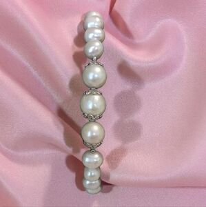 WHITE CULTURED FRESHWATER PEARL STERLING SILVER BRACELET 7.5